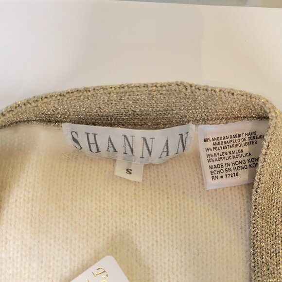 NWT Vintage Angora Cream White Metallic Gold Cardigan Grandmacore Hygge Sz Small - Picture 6 of 9